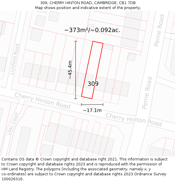 309, CHERRY HINTON ROAD, CAMBRIDGE, CB1 7DB: Plot and title map