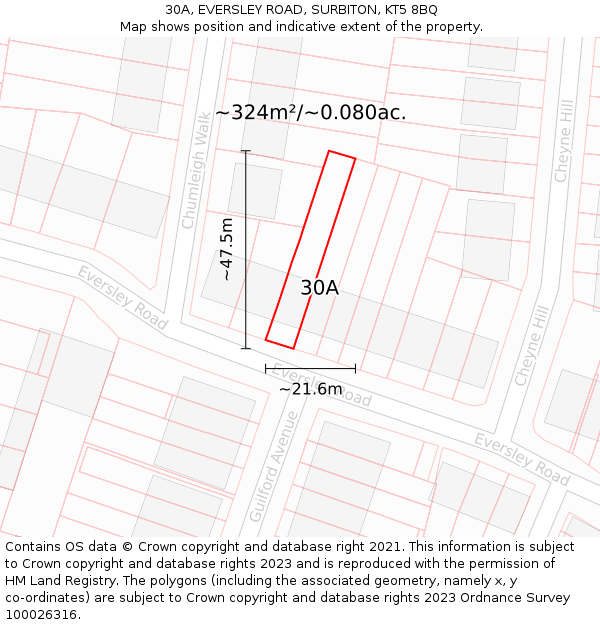 30A, EVERSLEY ROAD, SURBITON, KT5 8BQ: Plot and title map