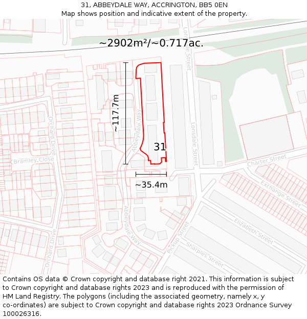 31, ABBEYDALE WAY, ACCRINGTON, BB5 0EN: Plot and title map