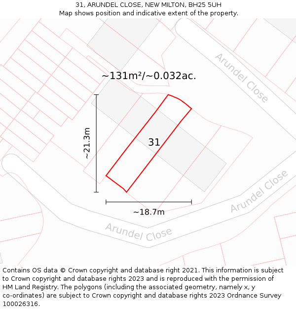 31, ARUNDEL CLOSE, NEW MILTON, BH25 5UH: Plot and title map