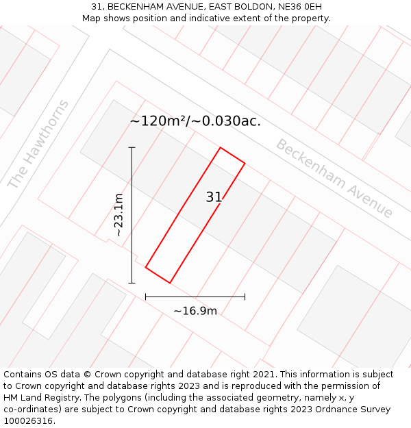 31, BECKENHAM AVENUE, EAST BOLDON, NE36 0EH: Plot and title map