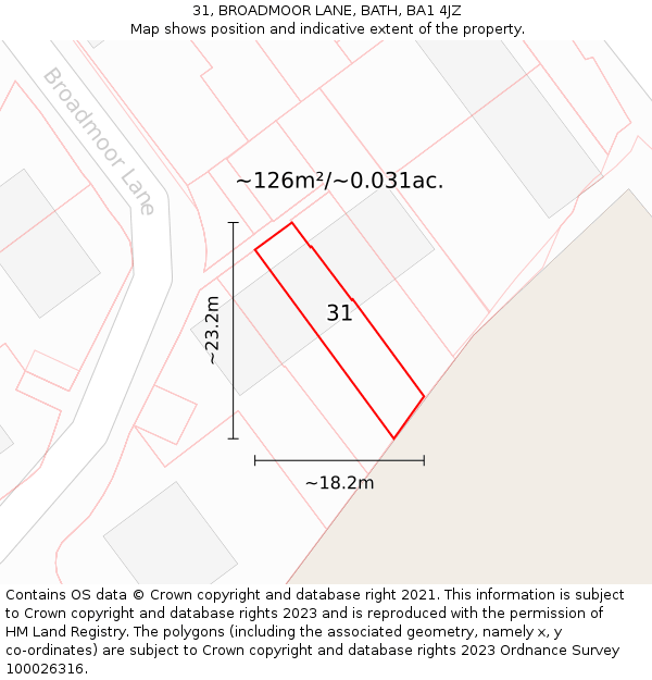 31, BROADMOOR LANE, BATH, BA1 4JZ: Plot and title map