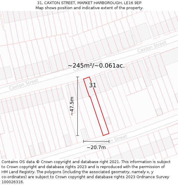 31, CAXTON STREET, MARKET HARBOROUGH, LE16 9EP: Plot and title map