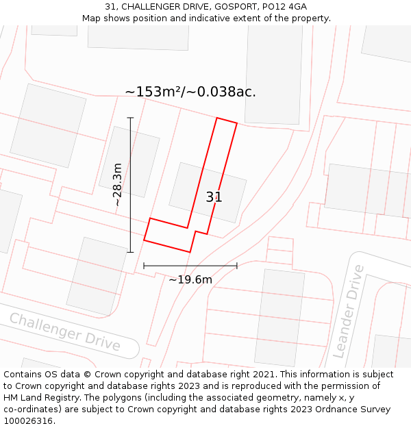 31, CHALLENGER DRIVE, GOSPORT, PO12 4GA: Plot and title map
