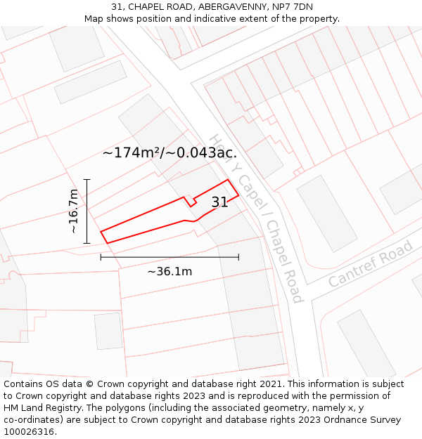 31, CHAPEL ROAD, ABERGAVENNY, NP7 7DN: Plot and title map