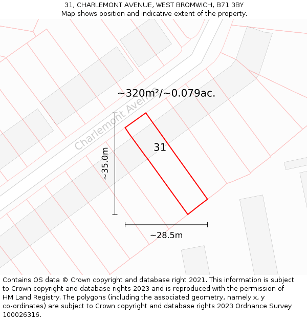 31, CHARLEMONT AVENUE, WEST BROMWICH, B71 3BY: Plot and title map
