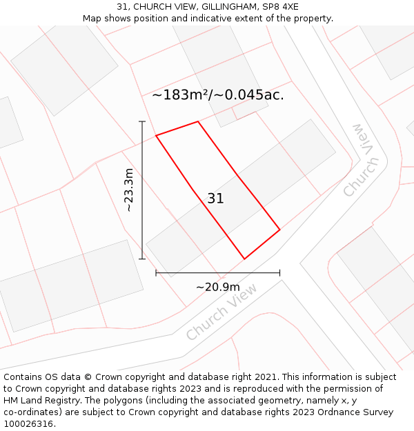 31, CHURCH VIEW, GILLINGHAM, SP8 4XE: Plot and title map