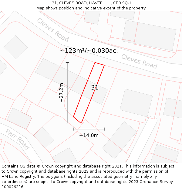31, CLEVES ROAD, HAVERHILL, CB9 9QU: Plot and title map