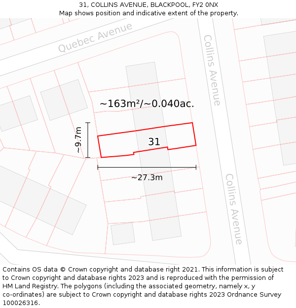 31, COLLINS AVENUE, BLACKPOOL, FY2 0NX: Plot and title map
