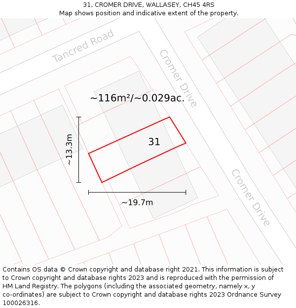 31, CROMER DRIVE, WALLASEY, CH45 4RS: Plot and title map