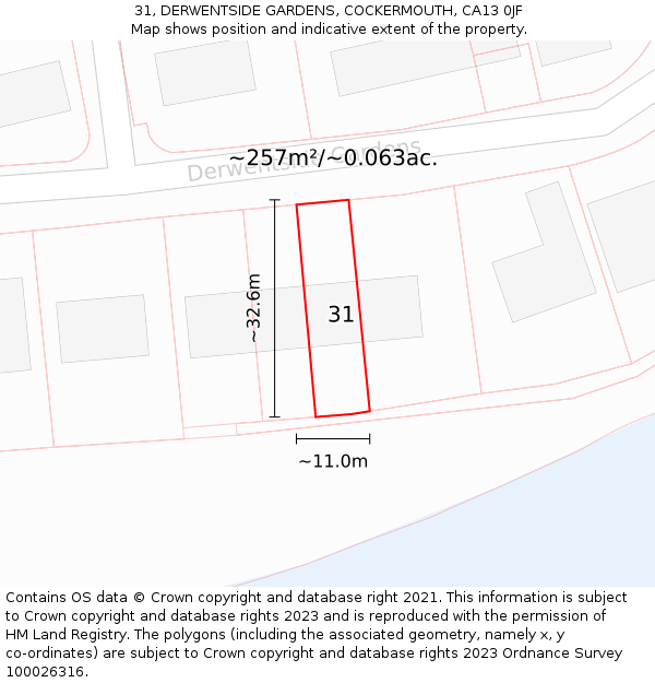 31, DERWENTSIDE GARDENS, COCKERMOUTH, CA13 0JF: Plot and title map