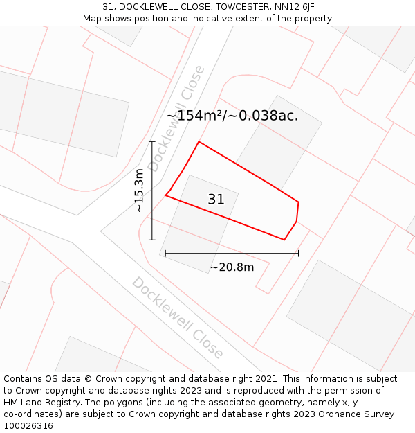 31, DOCKLEWELL CLOSE, TOWCESTER, NN12 6JF: Plot and title map