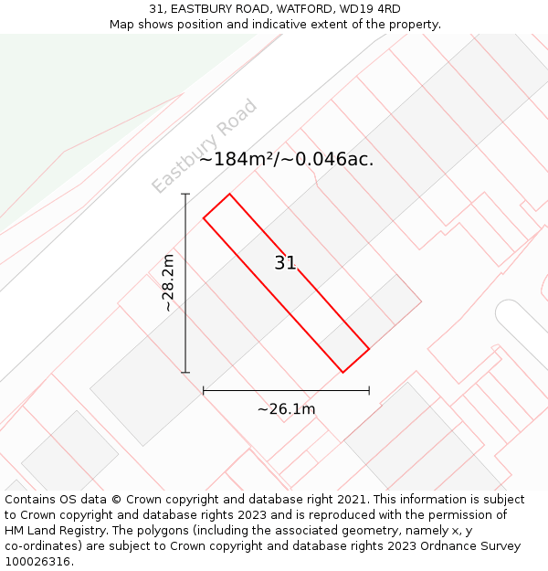 31, EASTBURY ROAD, WATFORD, WD19 4RD: Plot and title map