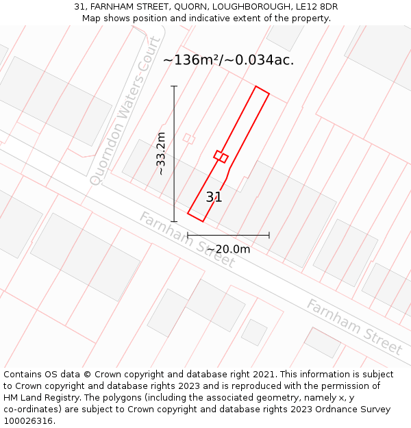 31, FARNHAM STREET, QUORN, LOUGHBOROUGH, LE12 8DR: Plot and title map