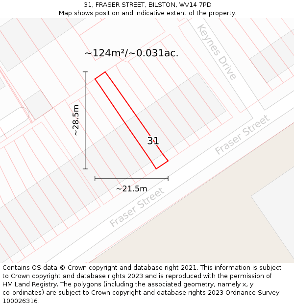 31, FRASER STREET, BILSTON, WV14 7PD: Plot and title map