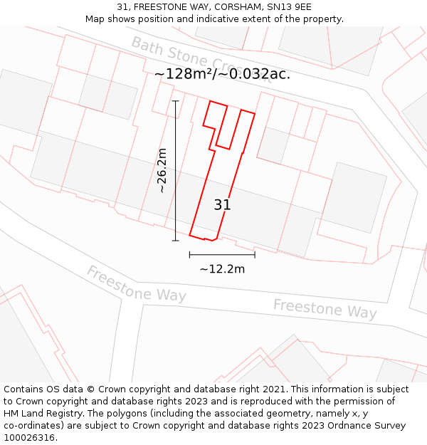 31, FREESTONE WAY, CORSHAM, SN13 9EE: Plot and title map