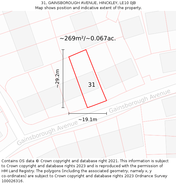 31, GAINSBOROUGH AVENUE, HINCKLEY, LE10 0JB: Plot and title map