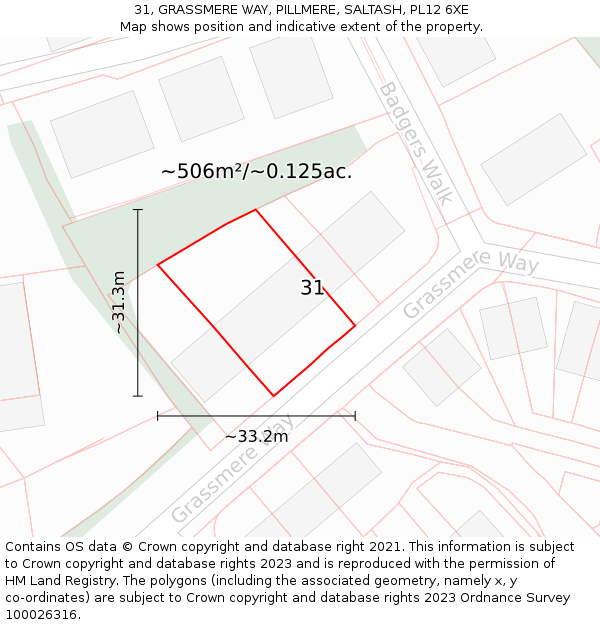 31, GRASSMERE WAY, PILLMERE, SALTASH, PL12 6XE: Plot and title map