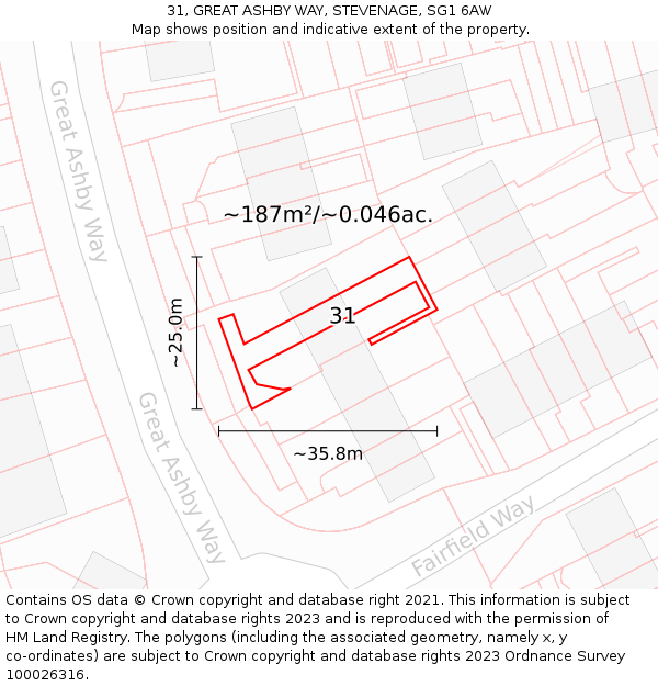 31, GREAT ASHBY WAY, STEVENAGE, SG1 6AW: Plot and title map