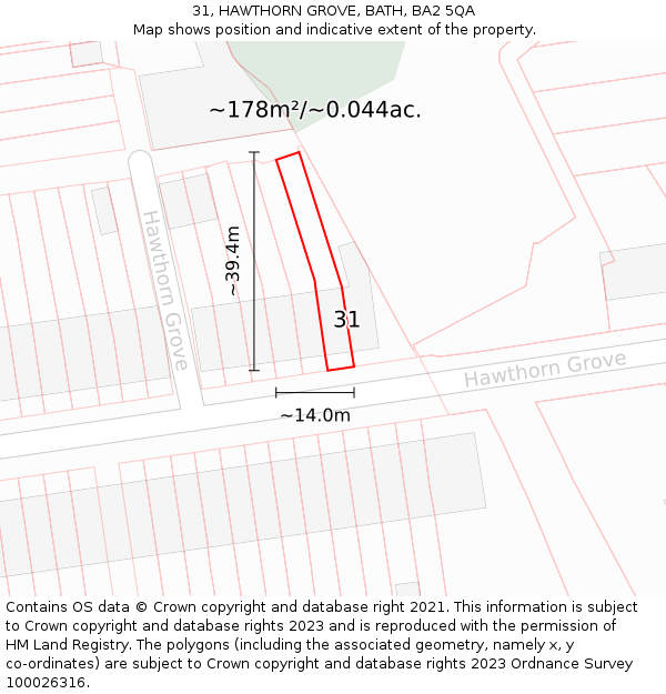 31, HAWTHORN GROVE, BATH, BA2 5QA: Plot and title map
