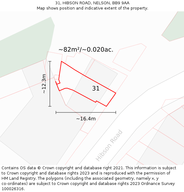 31, HIBSON ROAD, NELSON, BB9 9AA: Plot and title map