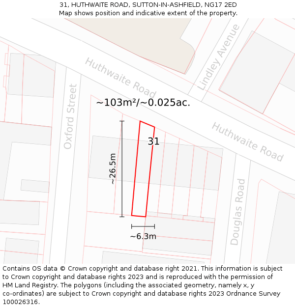 31, HUTHWAITE ROAD, SUTTON-IN-ASHFIELD, NG17 2ED: Plot and title map