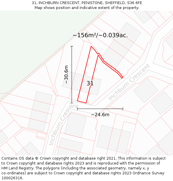 31, INCHBURN CRESCENT, PENISTONE, SHEFFIELD, S36 6FE: Plot and title map