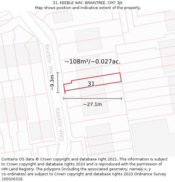 31, KEEBLE WAY, BRAINTREE, CM7 3JX: Plot and title map