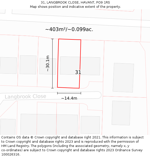 31, LANGBROOK CLOSE, HAVANT, PO9 1RS: Plot and title map