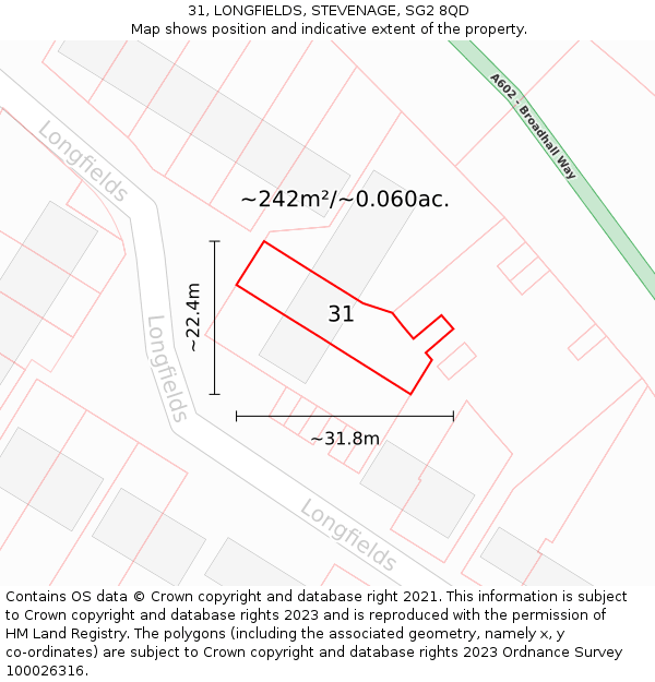 31, LONGFIELDS, STEVENAGE, SG2 8QD: Plot and title map