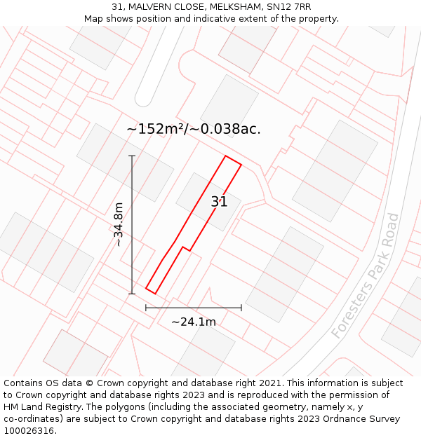 31, MALVERN CLOSE, MELKSHAM, SN12 7RR: Plot and title map
