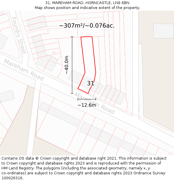 31, MAREHAM ROAD, HORNCASTLE, LN9 6BN: Plot and title map