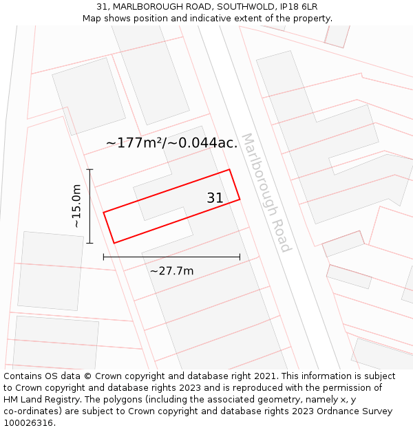 31, MARLBOROUGH ROAD, SOUTHWOLD, IP18 6LR: Plot and title map
