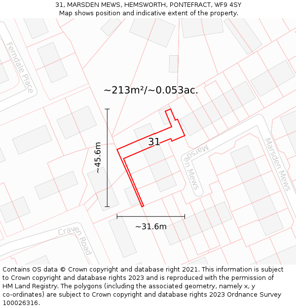 31, MARSDEN MEWS, HEMSWORTH, PONTEFRACT, WF9 4SY: Plot and title map