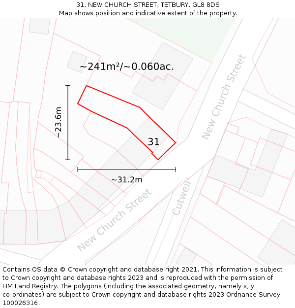 31, NEW CHURCH STREET, TETBURY, GL8 8DS: Plot and title map