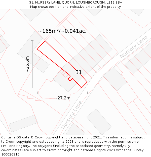 31, NURSERY LANE, QUORN, LOUGHBOROUGH, LE12 8BH: Plot and title map