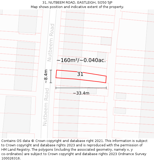 31, NUTBEEM ROAD, EASTLEIGH, SO50 5JP: Plot and title map