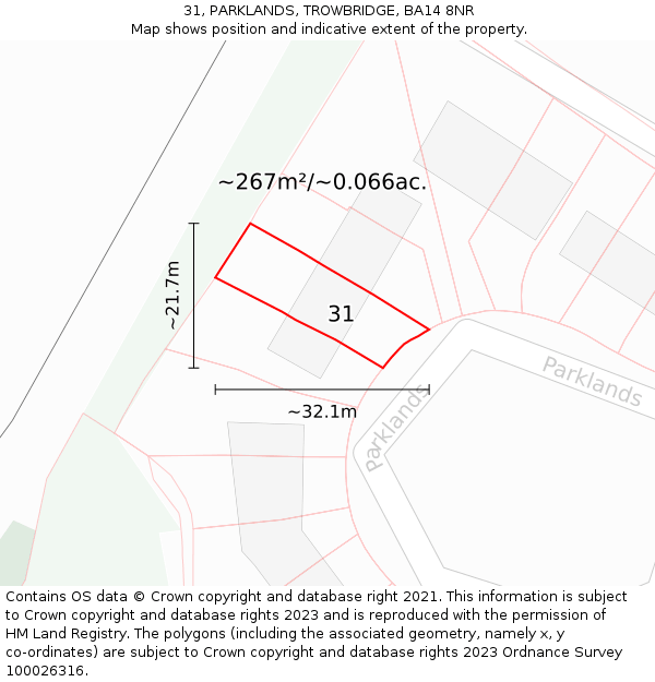 31, PARKLANDS, TROWBRIDGE, BA14 8NR: Plot and title map