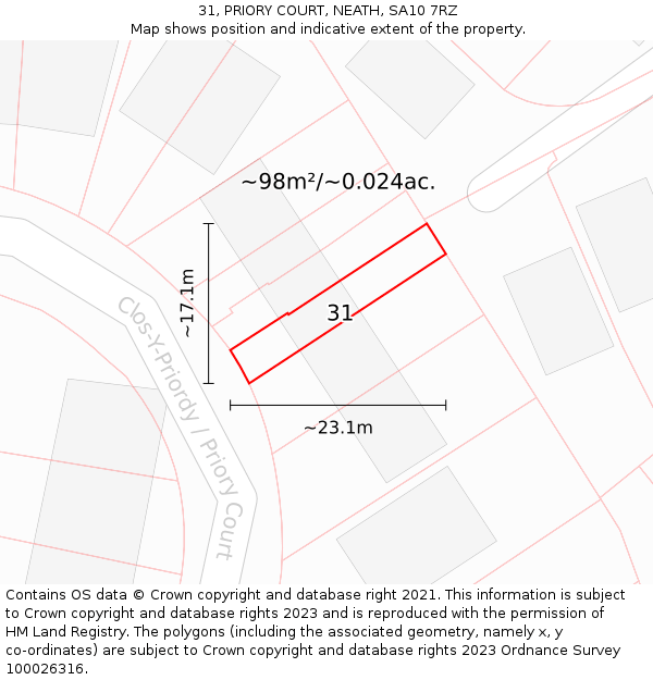 31, PRIORY COURT, NEATH, SA10 7RZ: Plot and title map