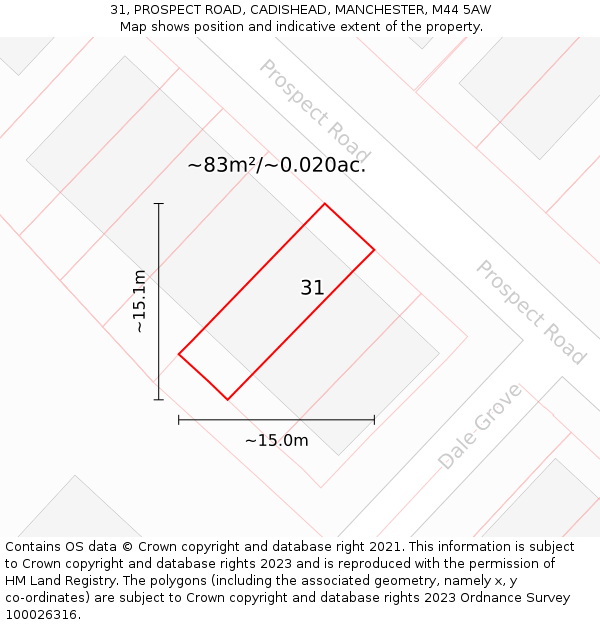 31, PROSPECT ROAD, CADISHEAD, MANCHESTER, M44 5AW: Plot and title map