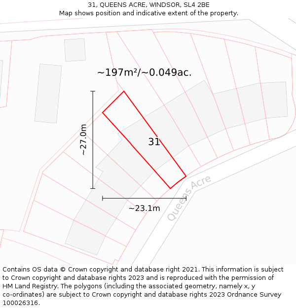31, QUEENS ACRE, WINDSOR, SL4 2BE: Plot and title map