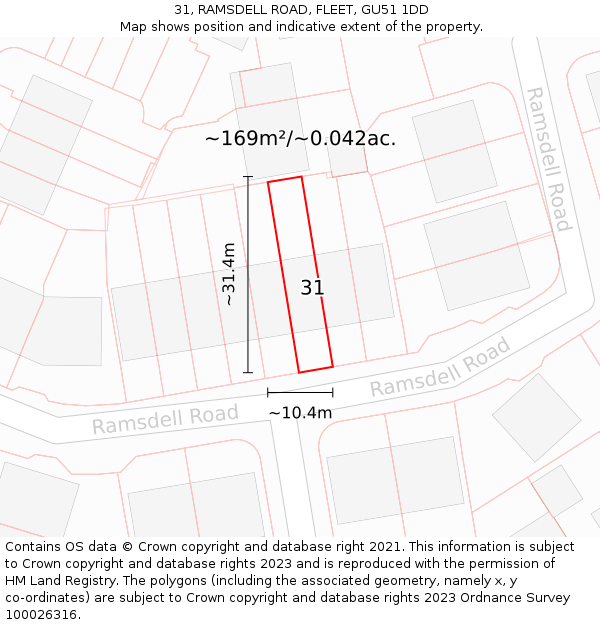31, RAMSDELL ROAD, FLEET, GU51 1DD: Plot and title map