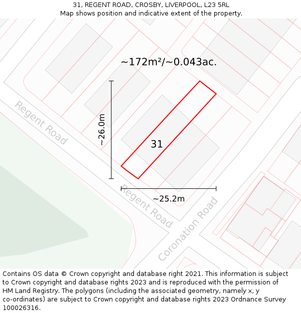 31, REGENT ROAD, CROSBY, LIVERPOOL, L23 5RL: Plot and title map