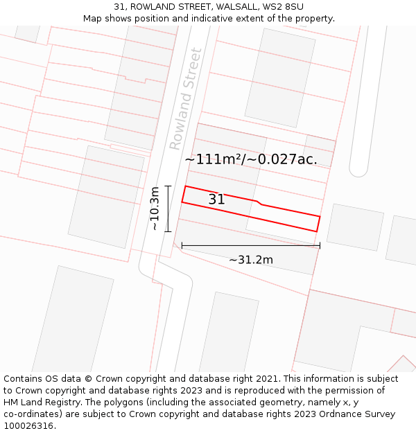31, ROWLAND STREET, WALSALL, WS2 8SU: Plot and title map