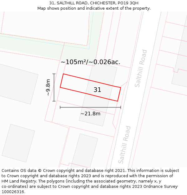 31, SALTHILL ROAD, CHICHESTER, PO19 3QH: Plot and title map