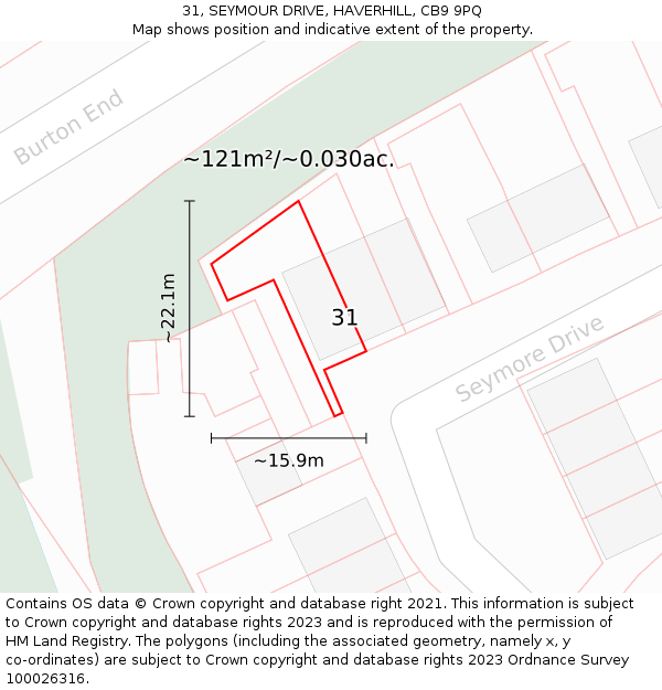 31, SEYMOUR DRIVE, HAVERHILL, CB9 9PQ: Plot and title map