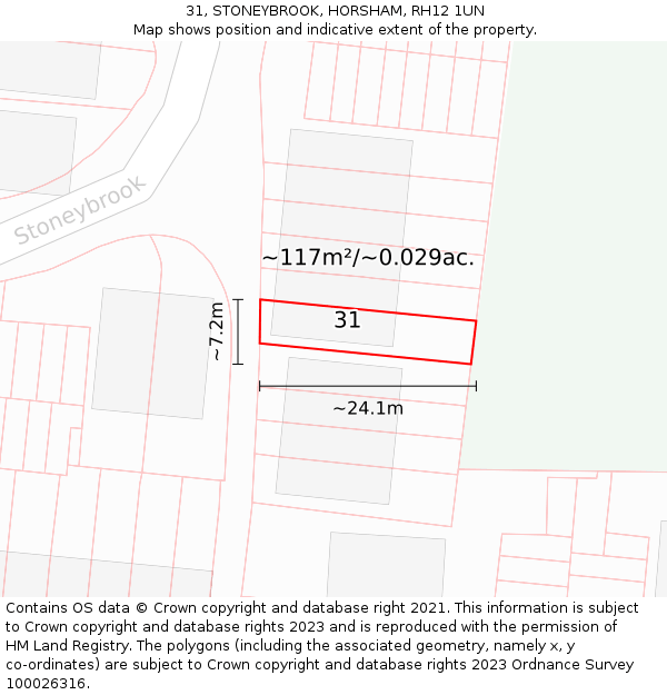 31, STONEYBROOK, HORSHAM, RH12 1UN: Plot and title map