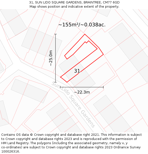 31, SUN LIDO SQUARE GARDENS, BRAINTREE, CM77 6GD: Plot and title map