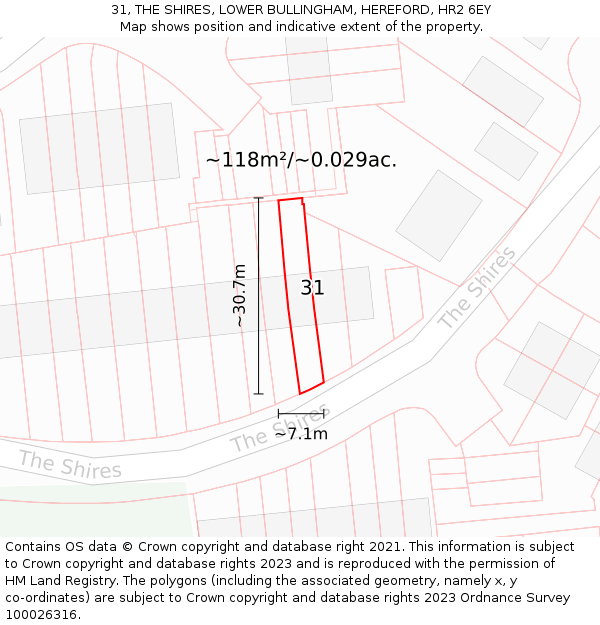 31, THE SHIRES, LOWER BULLINGHAM, HEREFORD, HR2 6EY: Plot and title map