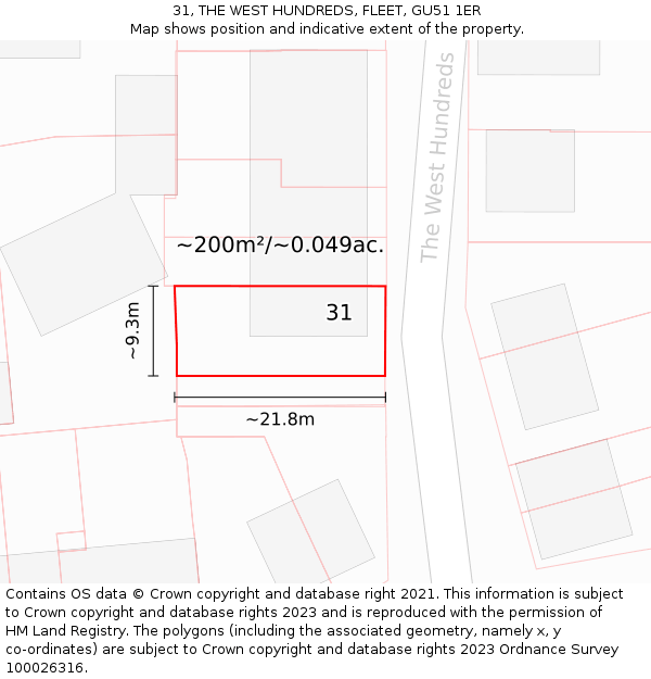 31, THE WEST HUNDREDS, FLEET, GU51 1ER: Plot and title map